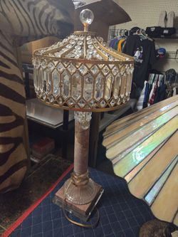 Vintage crystal marble lamp 29" high 12" wide
