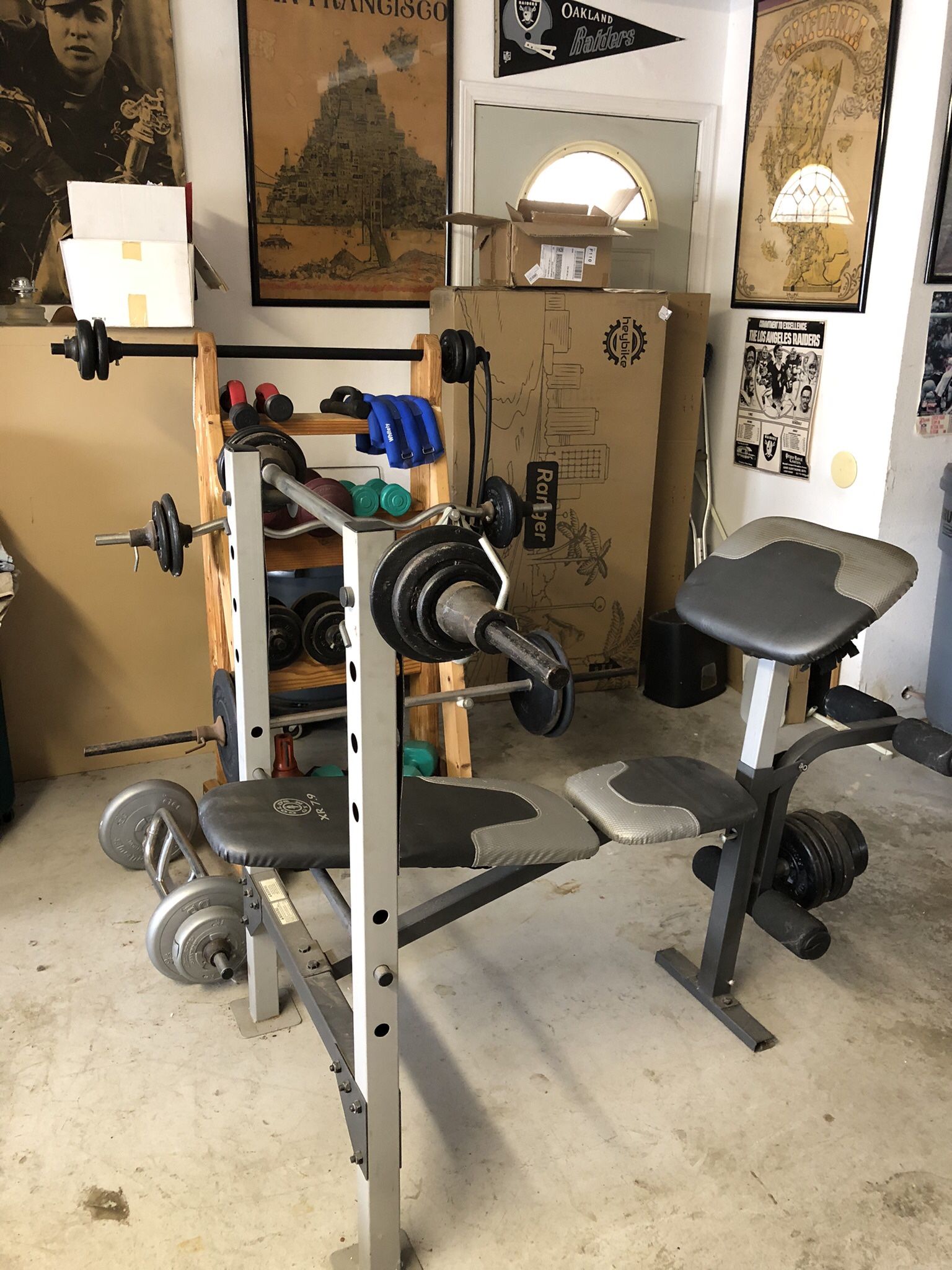 Weight Lifting Bench, Weights, Weight Rack And Belt