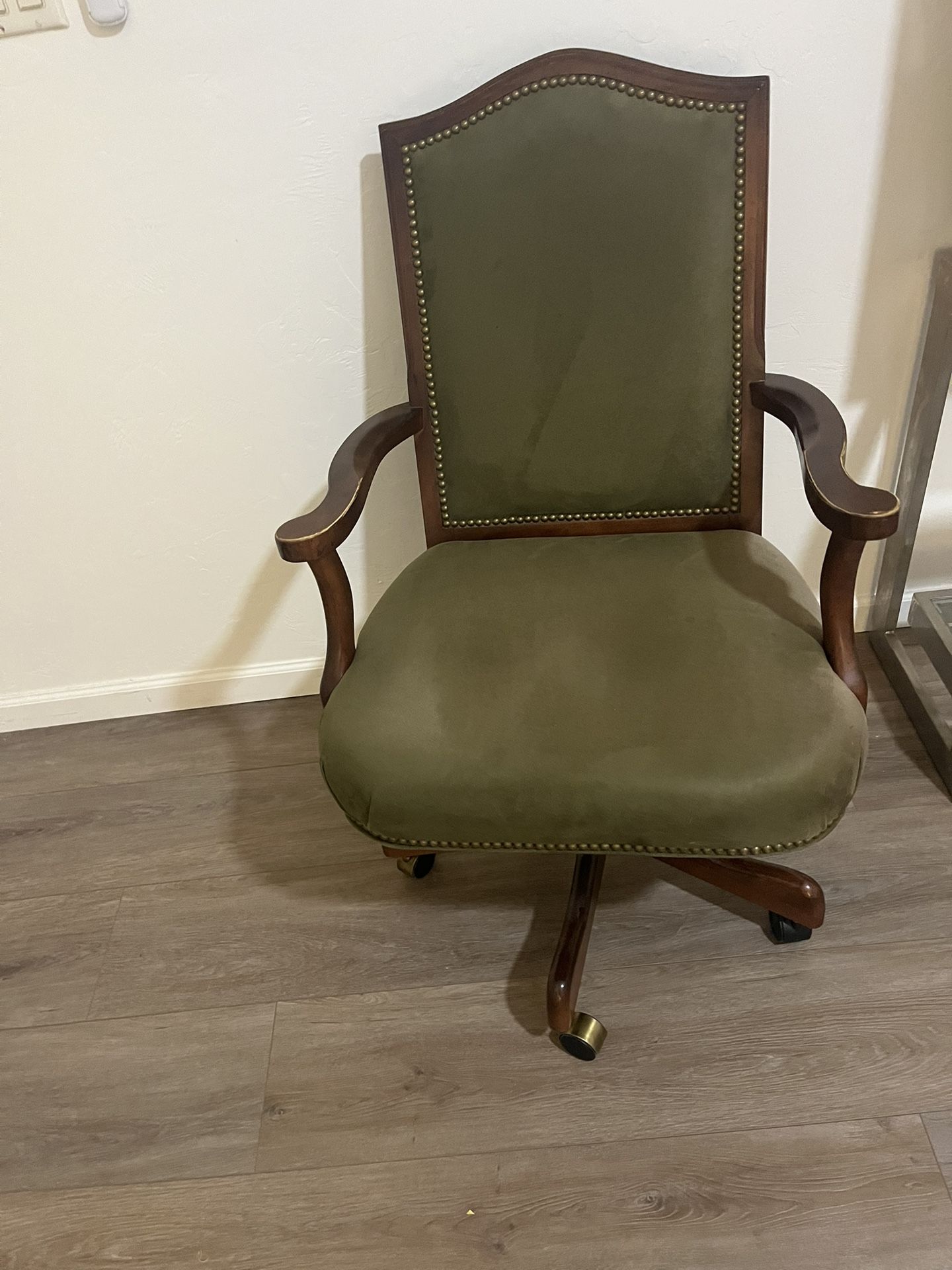 VTG ETHAN ALLEN MAPLE WOOD UPHOLSTERED ROLLING BANKERS LAWYERS DESK SWIVEL CHAIR