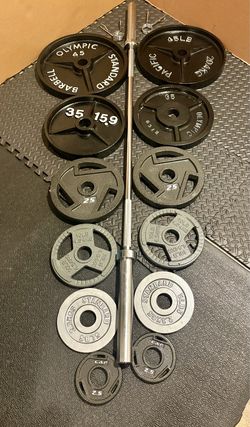 Full Set of Olympic Plates with Brand NEW 6 ft Steel Barbell with Cooper Bearings [ Plates from 45s to 2.5s] Brute: 287 #