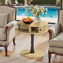 Wood Couch Side Table with Drawers, Mid Century Modern End Table with Hidden Storage,Natural/Walnut