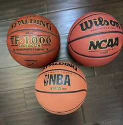 3 Basketballs 28.5" - Spalding TF-1000 Classic ZK, Wilson NCAA Replica, Spalding NBA Street