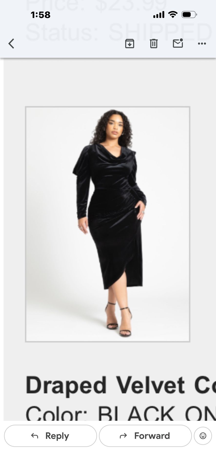 ELOQUII Draped Velvet Column Dress Color: BLACK ONYX