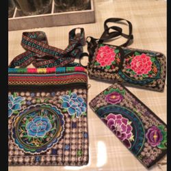 Embroidered Wallet And Wristlet And Bag. .New all For $20