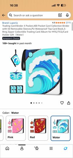 Luporia Trading Card Binder 4 Pocket 400 Pocket Card Collection Album Water Design