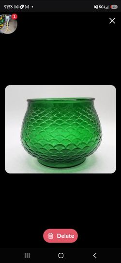 Vintage Brody Green Glass Pot Planter Bowl Fish Scale Pattern
