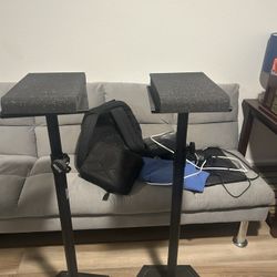 On-Stage Adjustable Height Stand Speaker Stands Pair  Black Home Audio wFoamPads