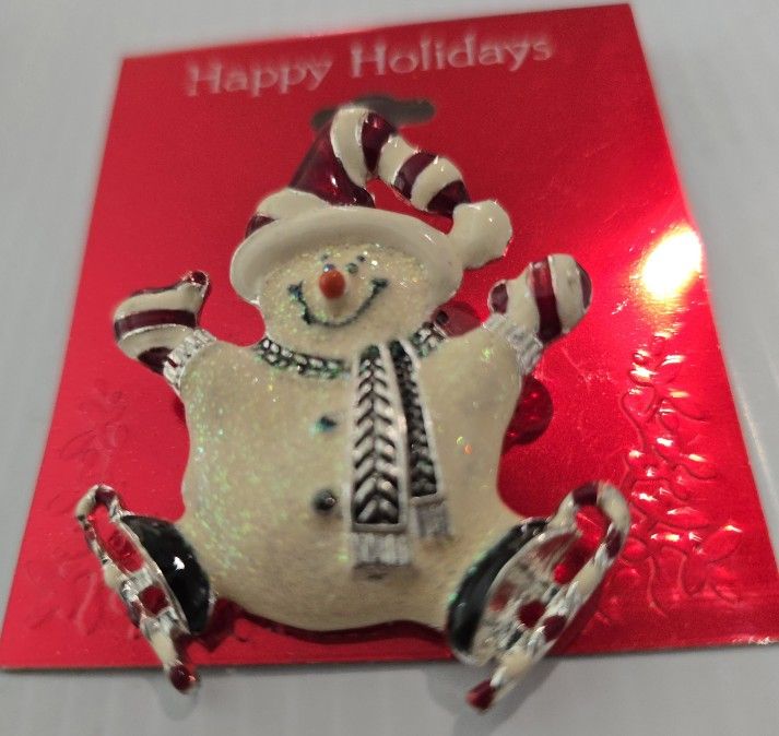 Vintage christmas snowman ice skating pin