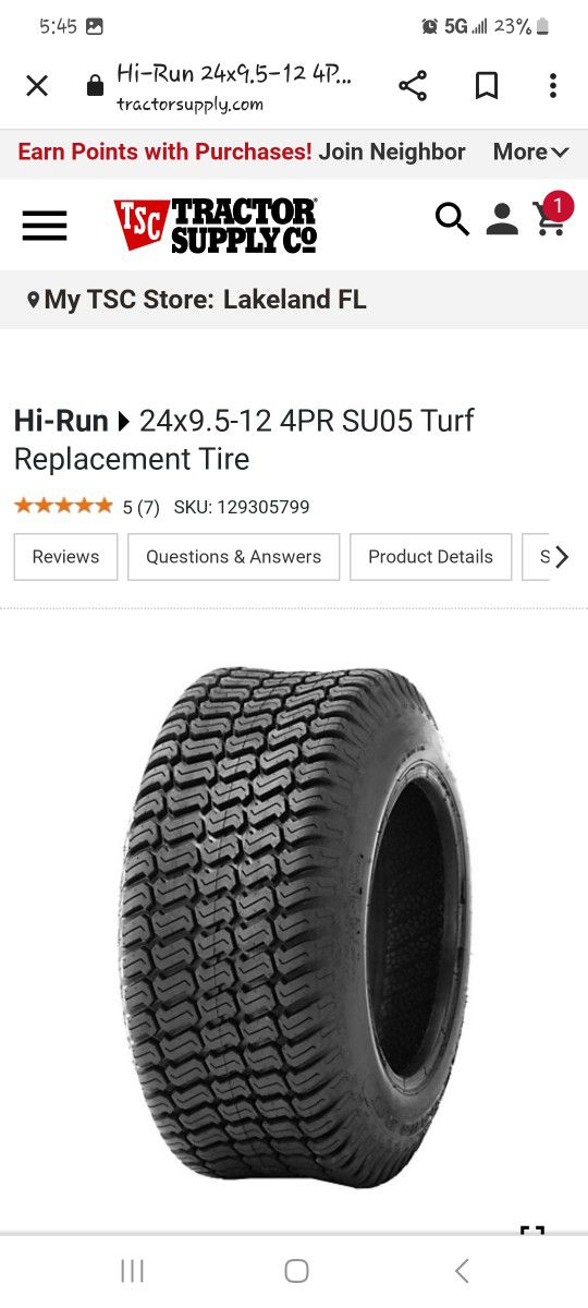 Brand New Hi-Run 23x9.5-12 2ply SU05 Tread Tractor Mower Tire