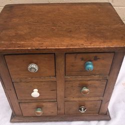 Antique Small Table With 6 Drawers 