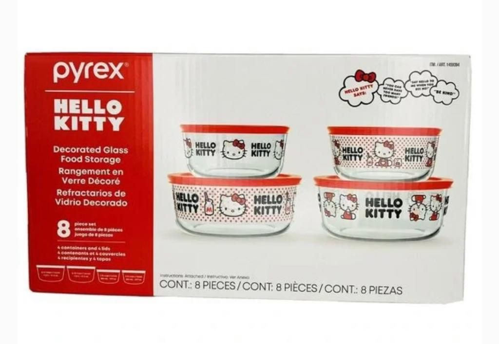 Pyrex Hello Kitty 3-Cup Glass Food Storage Container, Non-Toxic Plastic  BPA-Free Lids, Freezer Dishwasher Microwave Safe