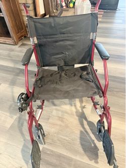 Red Folding Transport Wheelchair
