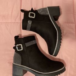 Black Ankle Boots With Rhinestones Size 9
