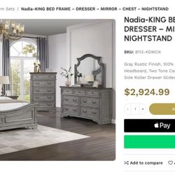 Nadia-KING BED FRAME – DRESSER – MIRROR – 2NIGHTSTANDS
