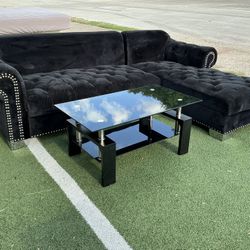 Black Sectional Sofa With Glass Center Table