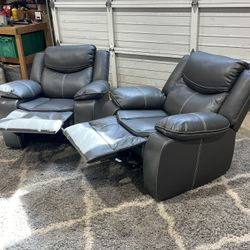 Leather Recliner Set – Heated & Massage Chairs (Matching Pair)