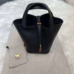 Hermes Taurillon Clemence Picotin Lock 18  Beton Handbag