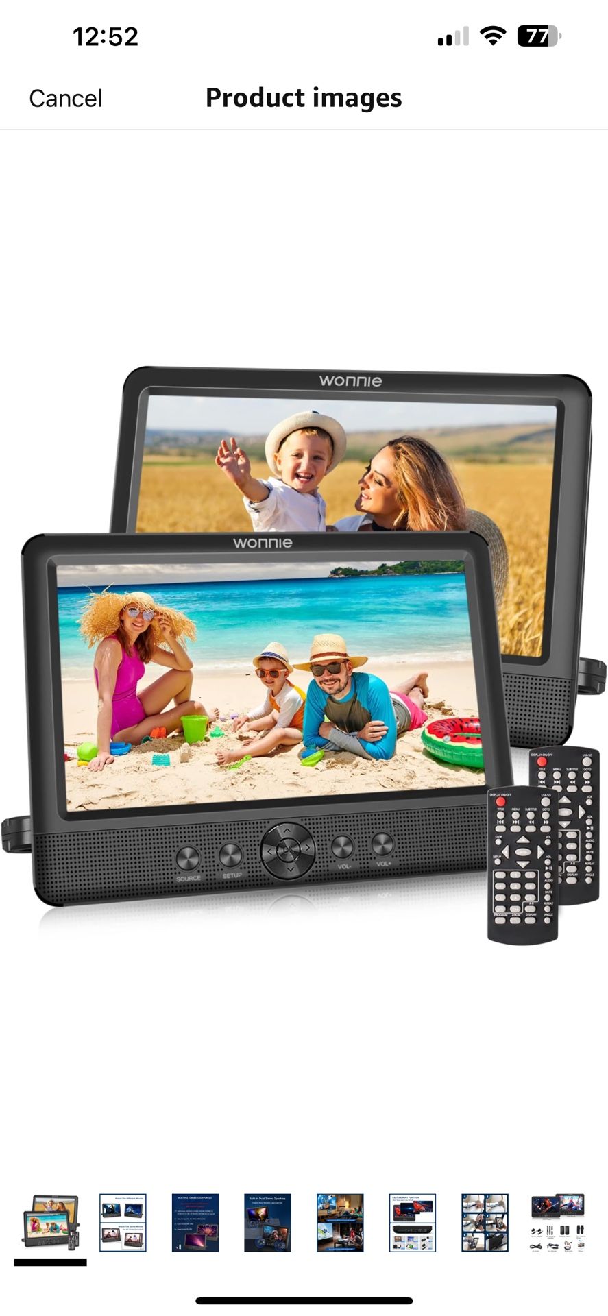 WONNIE 10.5" Two DVD Players Dual Screen for Car Portable CD Player, Play a Same or Two Different Movies with Two Mounting Brackets, 5-Hour Rechargeab