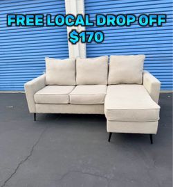 Beige L shape couch 🛋️ washed and clean reversible L removable covers FREE LOCAL DROP OFF