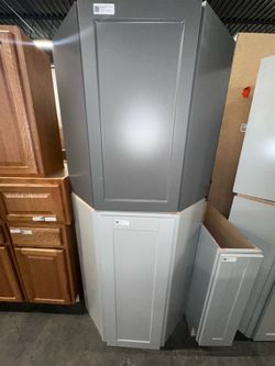 Hampton Bay Dove Grey Diagonal Corner Wall Cabinet – New