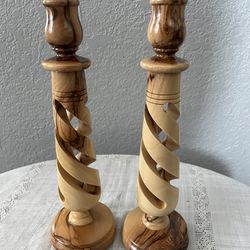 Pair of wooden candle holders 10”