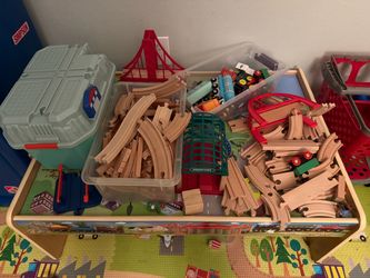 Train table, trains, and track
