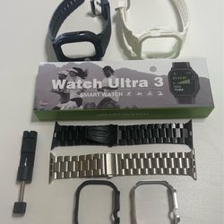 NIB Watch Ultra 3 (Not An Apple Watch) Smartwatch Bundle with  Bands, Cases, and Link Tool