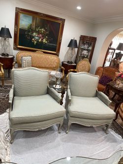 Pair of Charming French Provincial Bergère Chairs with Cane Sides🌷