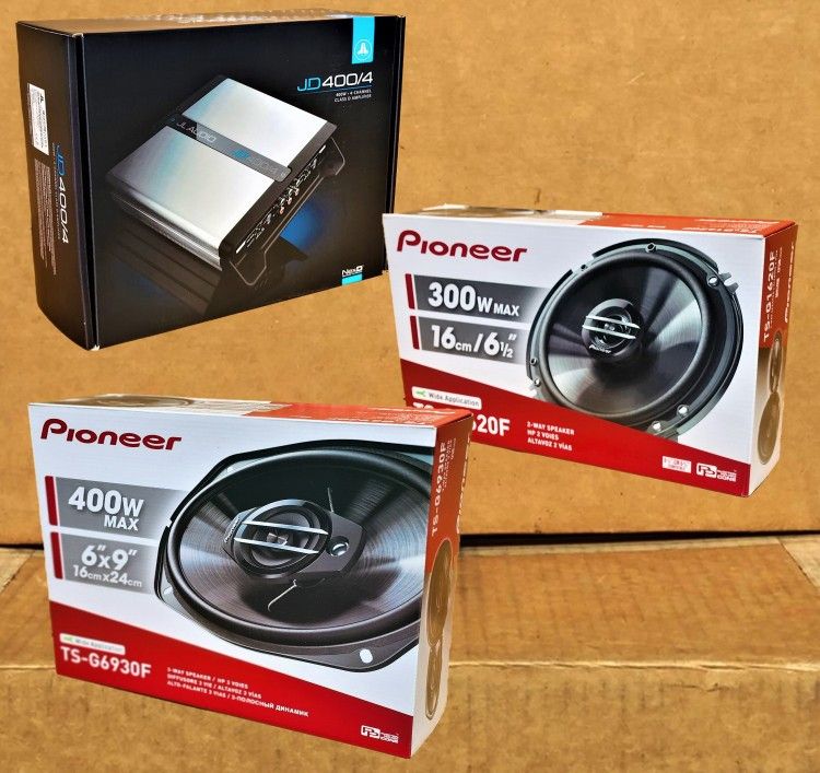 JL Audio JD Series Power Amplifier 4-Channel Amp Pioneer 6 1/2" 2-Way & 6"x9" 3-Way Coaxial Speaker 700 Watts Package 🚨 No Credit Needed 🚨