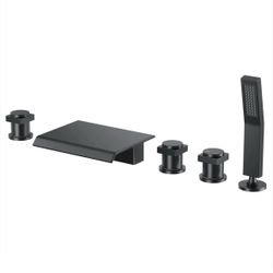 Casainc 3-Handle 5 Holes Bathtub Faucet with Handheld Shower - Matte Black