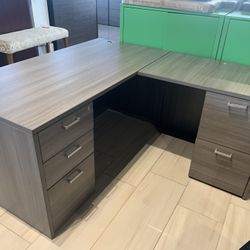 Desk L Shape Gray 60”x66” With Drawers 