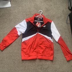 PUMA Men’s Track Jacket – Red/Black/White Colorblock, Size Large, New w/ Tags