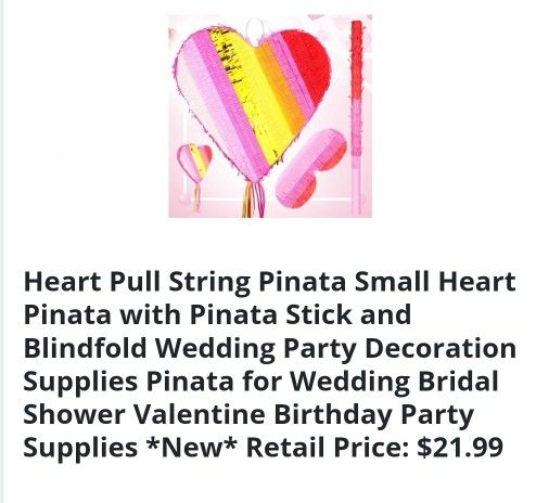 Heart Pinata Pull String W/mask and Stick