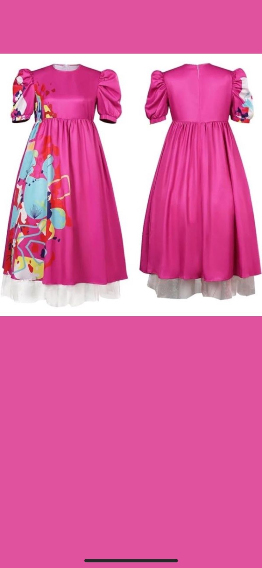 Women Weird Doll Movie Costume 2023 Adult Kate Cosplay Hot Pink Puff Sleeve Dress Halloween Costumes Fancy Outfits