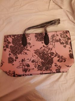 Women's Pink & Black Floral Tote Bag with Double Handles, Rectangle Shape