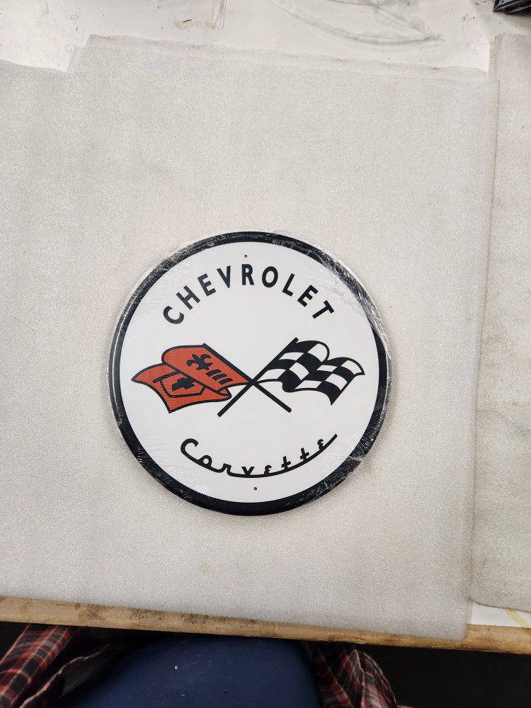 Classic Chevy Corvette Muscle Car Logo Metal Sign