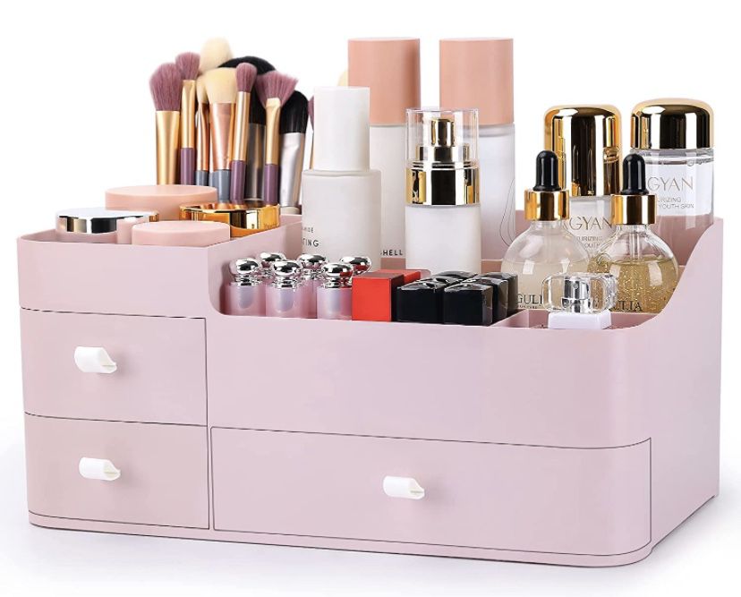 Makeup Organizer with Drawers,Large Capacity Countertop Organizer for Vanity,Bathroom and Bedroom Desk Cosmetics Organizer for Skin Care,Brushes, Eyes