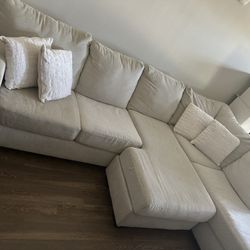 Beige Cream 4-Seater Couch (with movable ottoman) 