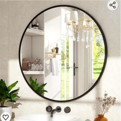 18-Inch Round Wall Mirror with Aluminum Alloy Metal Frame - Ideal for Entryway, Bathroom, Vanity, Living Room - Black Finish Circle Mirror for Stylis