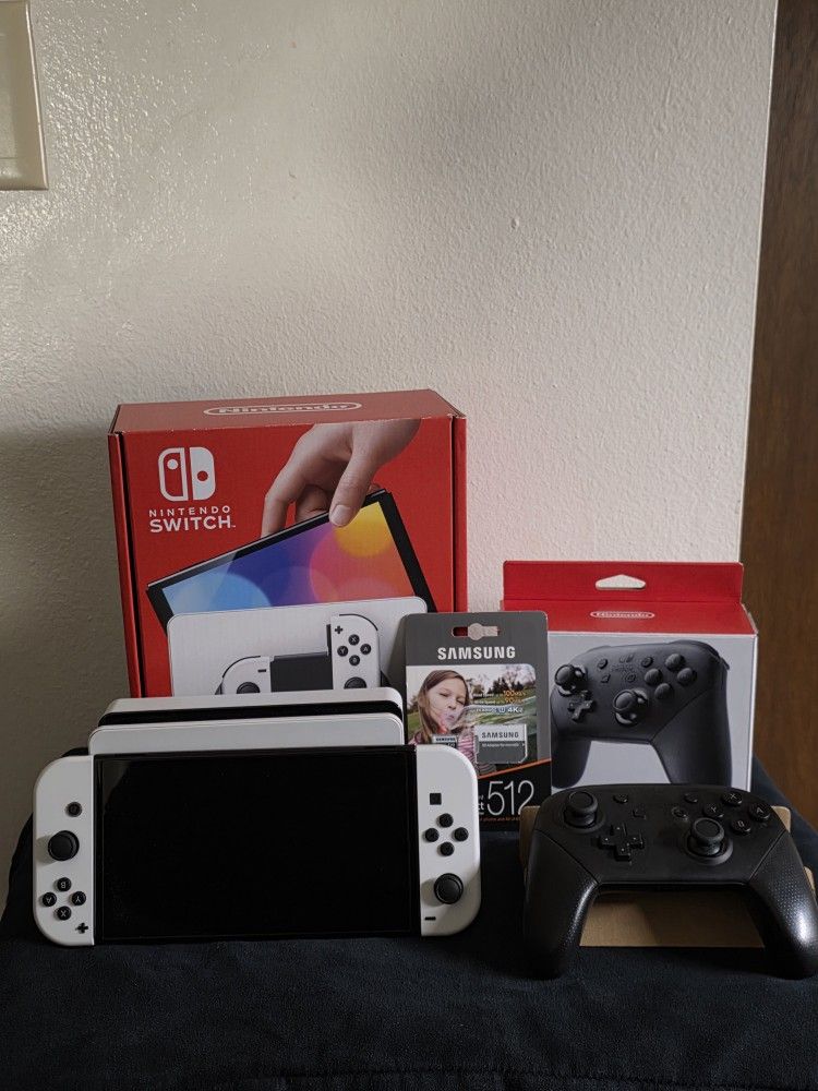 Nintendo Switch OLED White/Black With Switch 1 Pro Controller And 512GB Samsung Evo Select SD Card