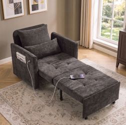 Gray Convertible Sleeper Chair with USB Port