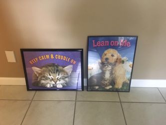 (2) Cat & Dog Wall posters in black frames