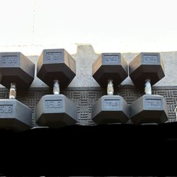 Pairs of 95,75 dumbbells weights  total 340lbs total