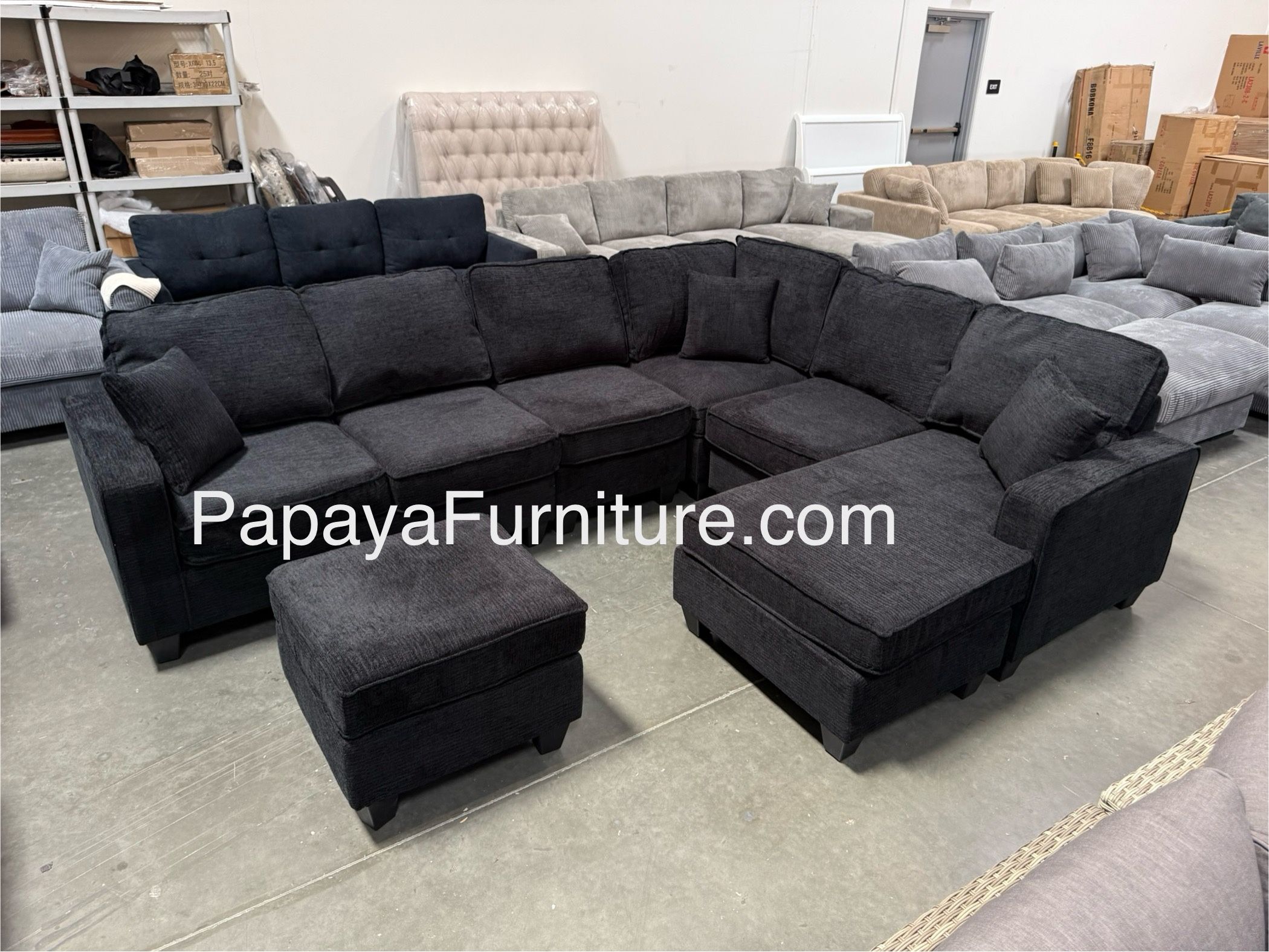 New! REVERSIBLE Large Sectional Sofa And Ottoman, Reversible Chaise Couch, Sectional, U-shaped Sofa, Sectionals Sofas, Couch,Black Sectional,Chenille 