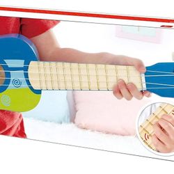 Hape Kids Wooden Ukulele 21" – Blue Musical Instrument with Tunable Strings – New
