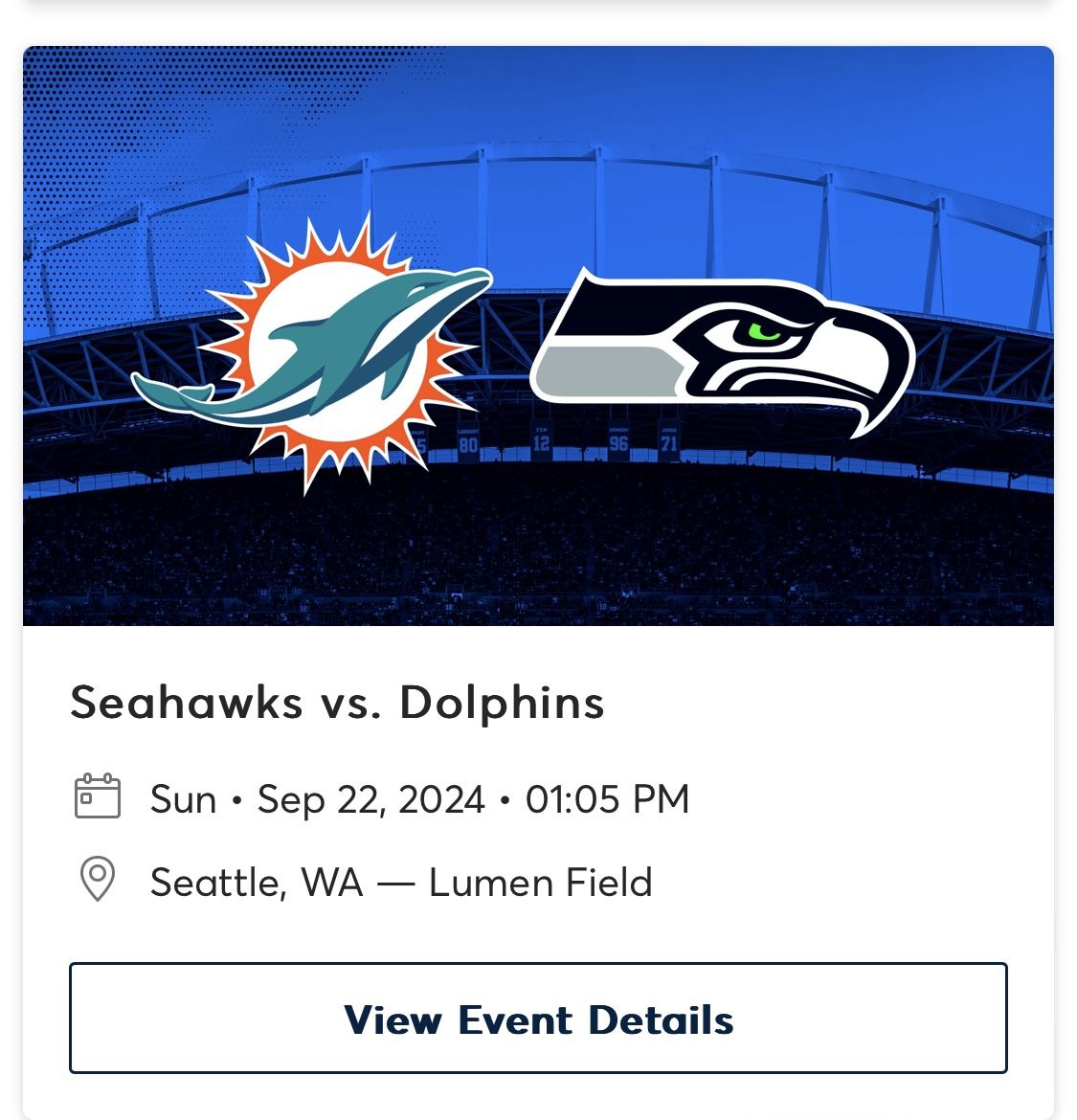 Seattle Seahawks vs Miami Dolphins (9/22/24)-Price Per Ticket