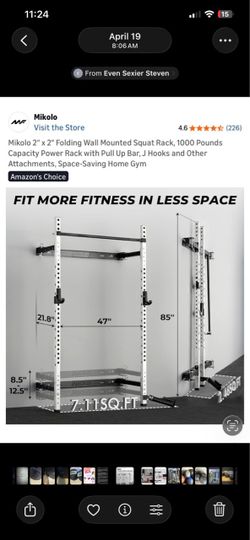 Mikolo 2" x 2" Folding Wall Mounted Squat Rack, 1000 Pounds Capacity Power Rack with Pull Up Bar