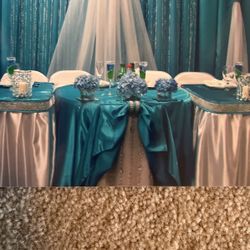 26 Aqua Satin Square Table Cloths For Weddings/parties