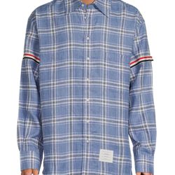 THOM BROWNE Plaid Linen Patch Pocket Shirt