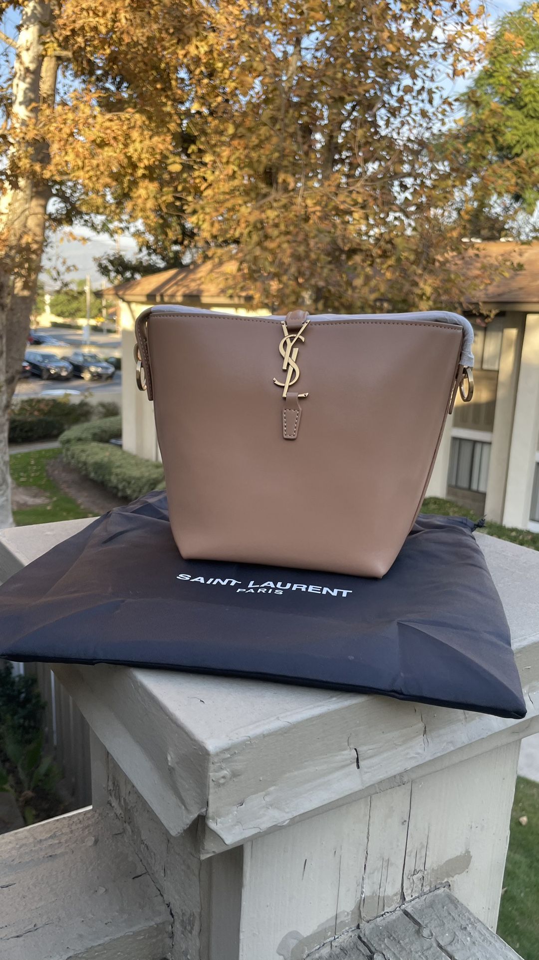 Saint Laurent Paris Tan Leather Bucket Bag